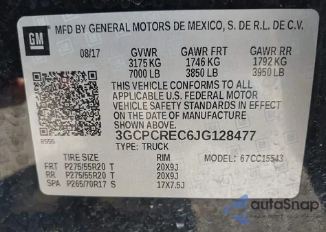 2018 Chevrolet Silverado 1500 1Lt z USA, uszkodzony, nr VIN 3GCPCREC6JG128477